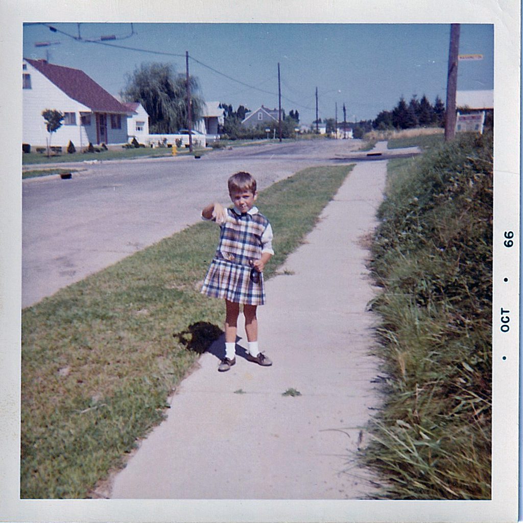 The author on her first day of kindergarten.