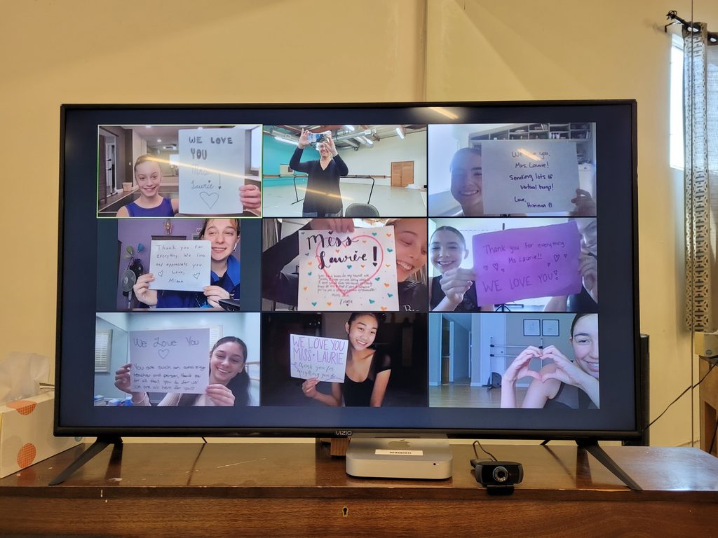 The author's ballet students, sending their affections over a zoom meeting. 